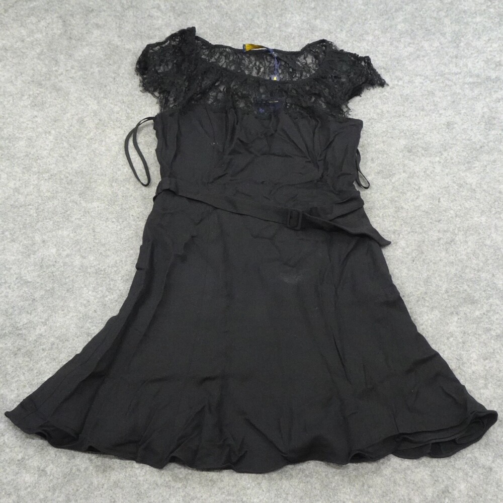 Polo Ralph Lauren Dress Womens 6 Lace Top Black Belted Lined Sleeveless Shift H
